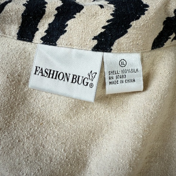 Vintage Cream Zebra Print Canvas Jacket Fashion Bug XL Abalone Buttons - Picture 3 of 4